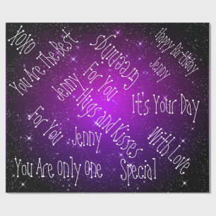 Galaxie hat den personalisierten Geburtstag lila Geschenkpapier