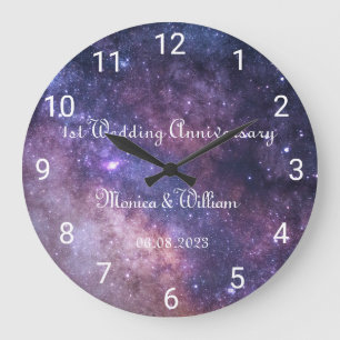 Galaxie-Hochzeitspapier-Jubiläum 1. Zahlen  Große Wanduhr