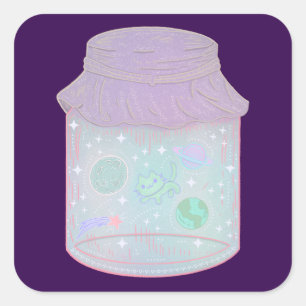 Galaxie-Katze in einem Glas Kawaii Weltraum-Katz Quadratischer Aufkleber