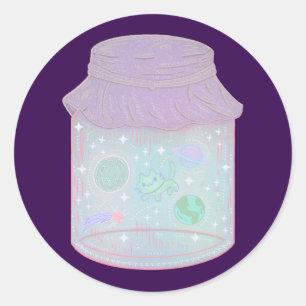 Galaxie-Katze in einem Glas Kawaii Weltraum-Katz Runder Aufkleber