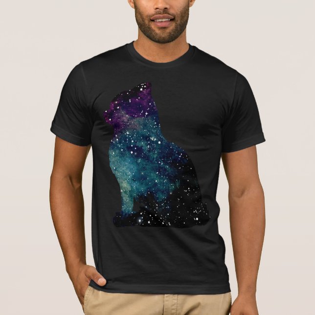 Galaxie-Katze Sitzen T-Shirt (Vorderseite)