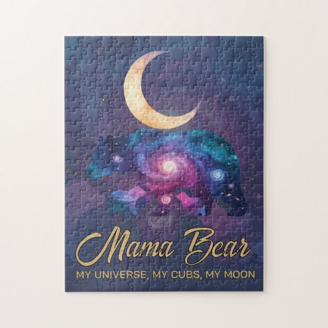 Galaxie Mama Bär & Mondsilhouette der Jungen Puzzle (Vertikal)