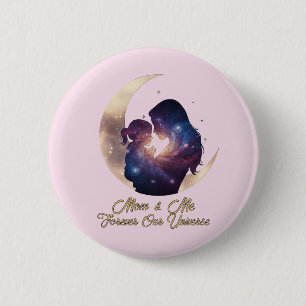 Galaxie Mama & Kind Silhouette Mond Kunst Button
