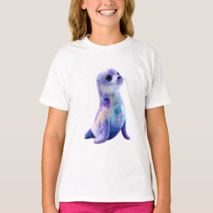 Galaxie-Nebel-Weltraum-Seehund-Kinder T-Shirt