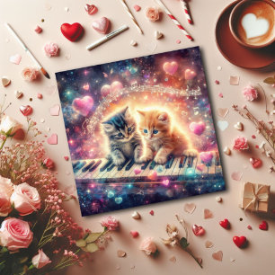 Galaxie-Pastell-Herzen-Musik-Kätzchen-Valentinstag Feiertagskarte