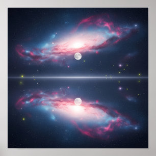 Galaxie-Reflexion unter dem mondbeschienenen kosmi Poster