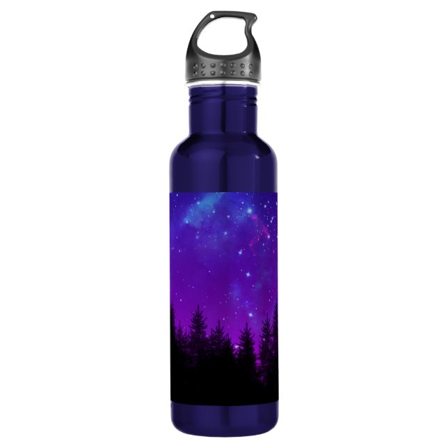 Galaxie über dem Wald bei Nacht Edelstahlflasche (Vorderseite)