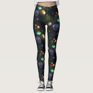 Galaxie und Planeten auf schwarzem Hintergrund Leggings
