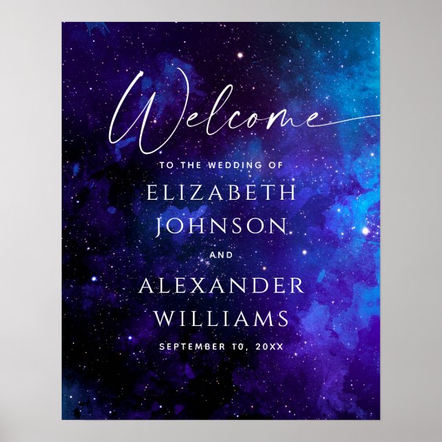 Galaxie Willkommens-Hochzeitsschild | Weltraum Ste Poster (Vorne)