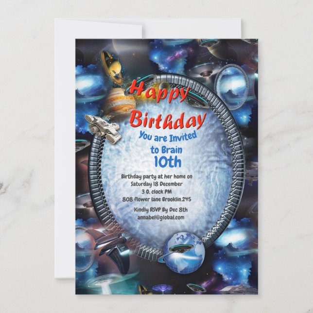 Galaxiebesucher im Weltraum Einladung (Vorderseite)