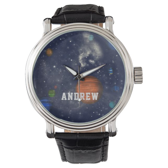 Galaxien mit Sternen und Planeten im Weltraum Armbanduhr (Vorderseite)