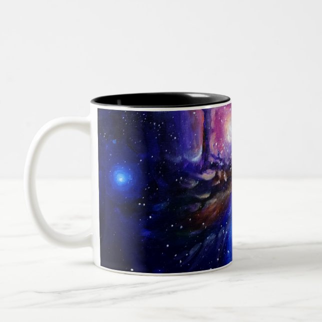 Galaxischer Planet und Nebel Zweifarbige Tasse (Links)