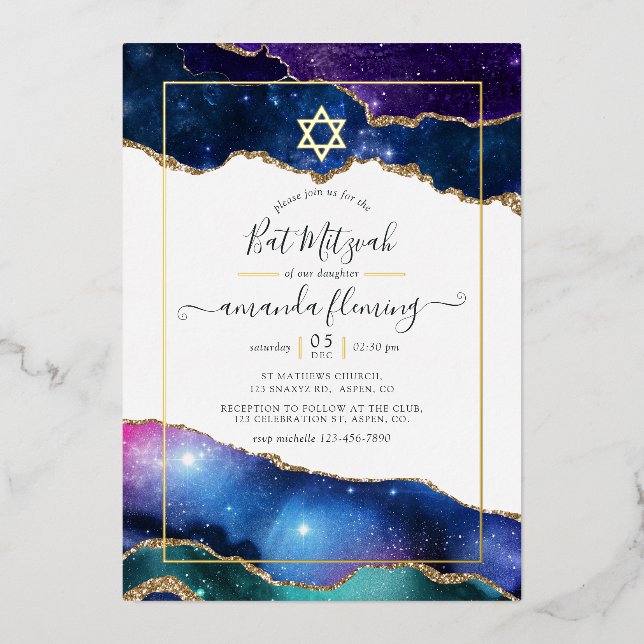 Galaxy Agate Bat Mitzvah Folieneinladung (Vorderseite)
