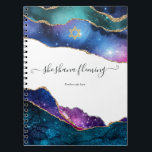 Galaxy Agate Bat Mitzvah Notizblock<br><div class="desc">Galaxy Imitate Glitzer agate Stein Fledermaus Mitzvah Gebetskommentar mit eleganter Handschrift Typografie,  angepasst an Ihre Event-Besonderheiten.</div>