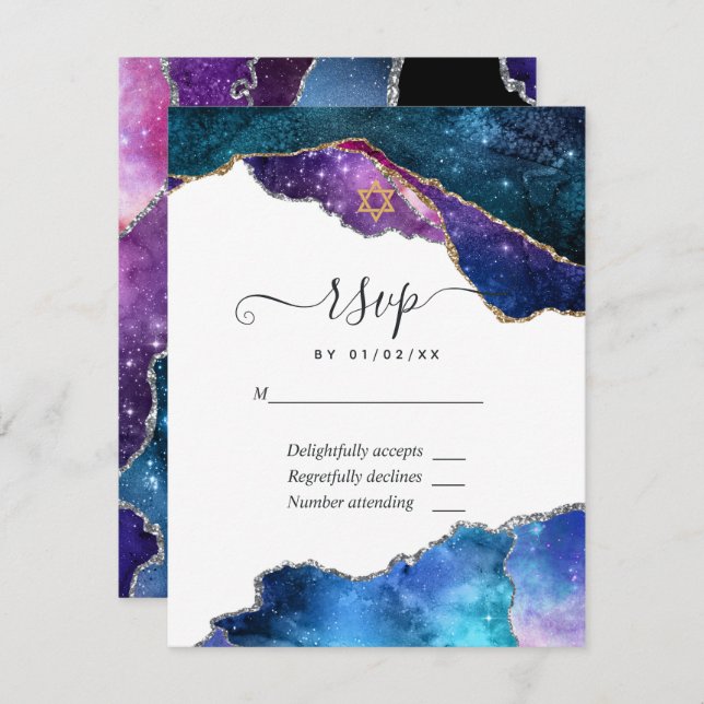 Galaxy Agate Bat Mitzvah RSVP Karte (Vorne/Hinten)
