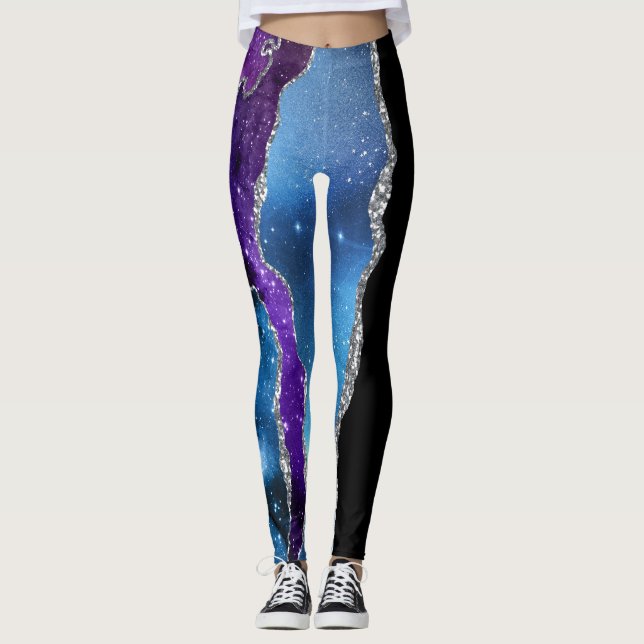 Galaxy Agate Marble Glitzer Lila Blue Pink Leggings (Vorderseite)