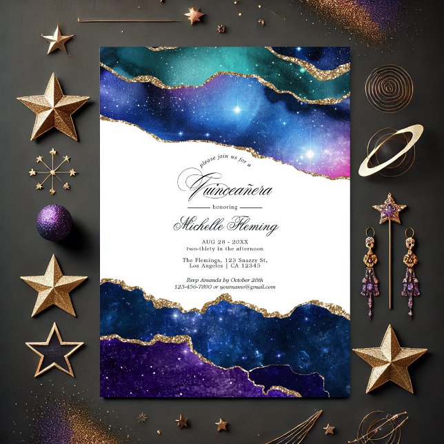 Galaxy Agate Quinceañera Foto Einladung (Galaxy Agate Quinceañera Photo Invitation)