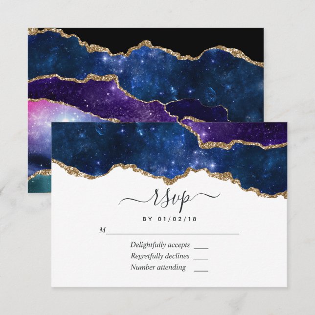 Galaxy Agate RSVP Karte (Vorne/Hinten)