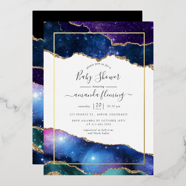 Galaxy Agate Stone Kinderdusche Einladung (Vorderseite/Rückseite)