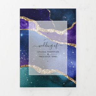 Galaxy Agate Wedding Foto Tri-Fold Einladung