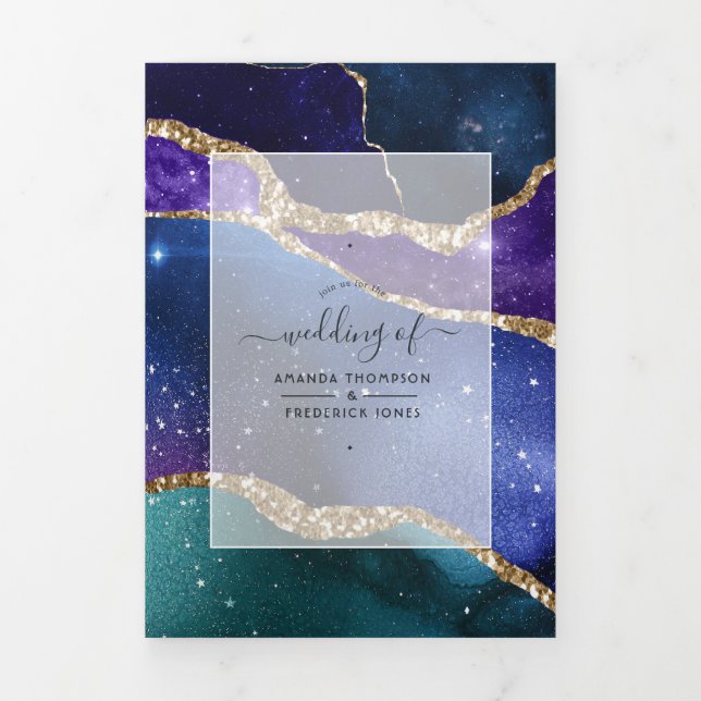 Galaxy Agate Wedding Foto Tri-Fold Einladung (Cover)