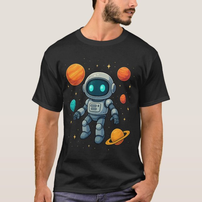 Galaxy AI Robot Explorer! Futuristische Raumfahrtt T-Shirt (Vorderseite)