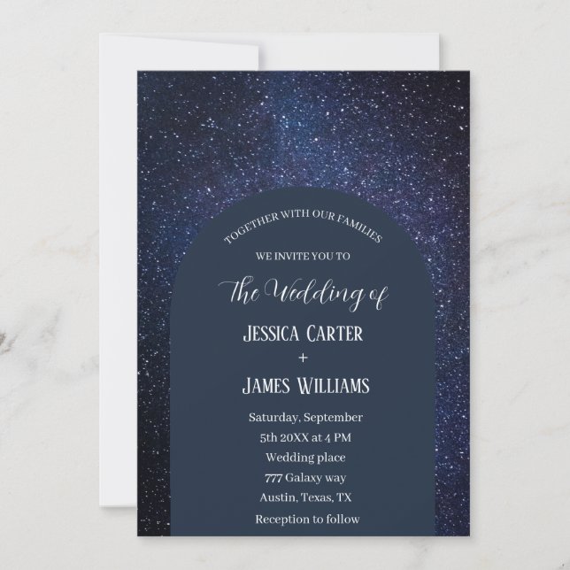Galaxy Arch Navy Celestis Starry Night Wedding Einladung (Vorderseite)