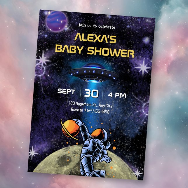 Galaxy Astronaut moon baby shower Einladung (Von Creator hochgeladen)