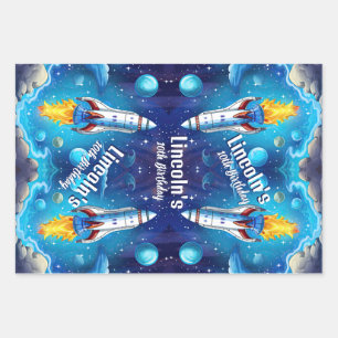 Galaxy Astronaut Space Shuttle Rocketship Geburtst Geschenkpapier Set