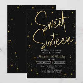 Galaxy Black Gold Sweet 16. Geburtstagsparty Einladung