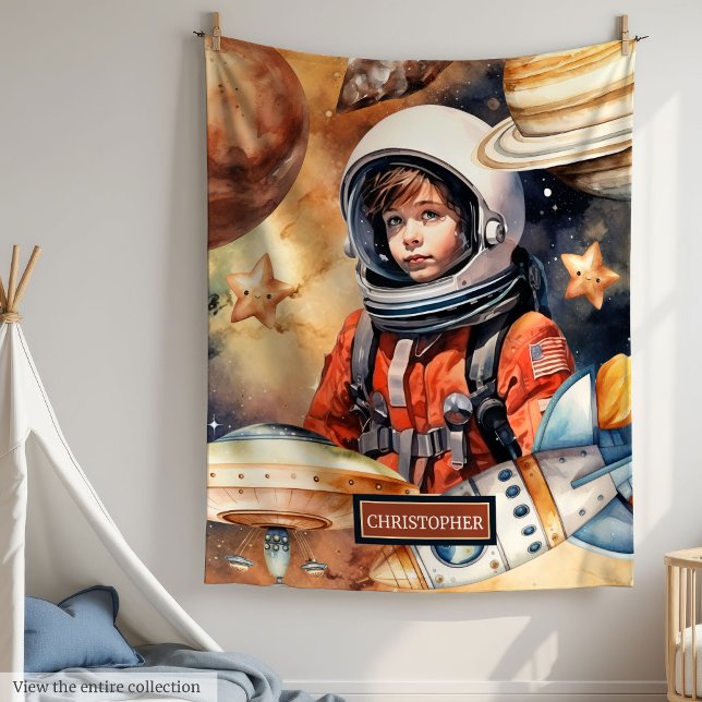 Galaxy Blanket mit Astronaut Individuelle Name für Fleecedecke (Galaxy Blanket with Astronaut Custom Name for Boys

)