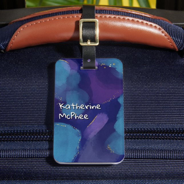 Galaxy-blaurosa lila Aquarellpinsel Glitzer Gepäckanhänger (Vorderseite Insitu 2)