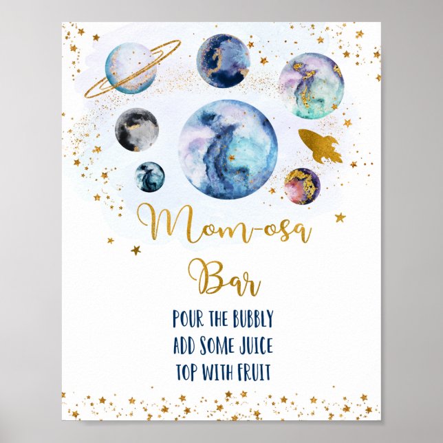 Galaxy Blue Gold Baby Dusche Mama-osa Bar Poster (Vorne)