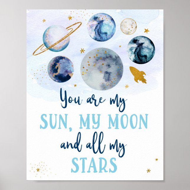 Galaxy Blue Gold Sie sind mein Sun Moon Stars Post Poster (Vorne)
