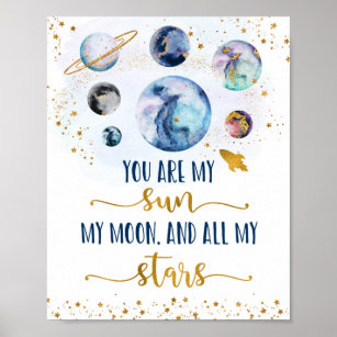 Galaxy Blue Gold Sie sind meine Sun Moon Stars Poster
