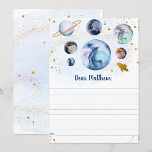 Galaxy Blue Gold Space Geburtstagskarte Time Kapse Einladung