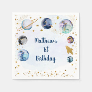 Galaxy Blue Gold Weltraum Geburtstag Vielen Dank Serviette