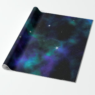 Galaxy Blue und grüner kosmischer Stellar Geschenkpapier