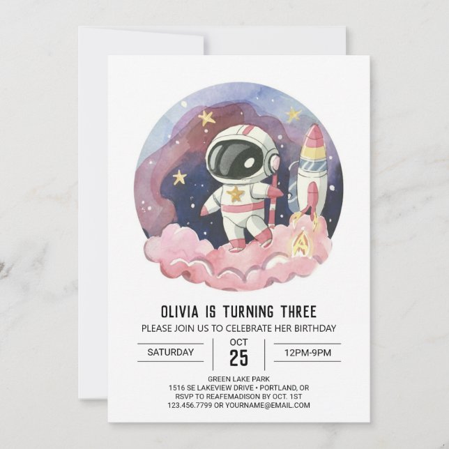 Galaxy Boho Dream Astronaut Geburtstag Einladung (Vorderseite)