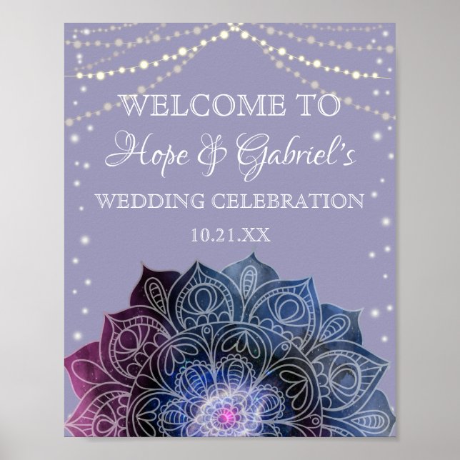 Galaxy Boho Nebula Mandala Light Led Bulb Wedding Poster (Vorne)