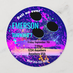 Galaxy BOWLING BALL, Bowling, Glow Geburtstagspart Einladung