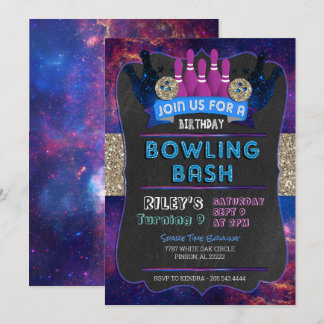 Galaxy Bowling Birthday Einladung