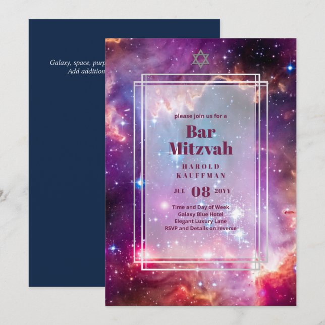 GALAXY Boys BAR MITVAH Space Sky Einladung (Vorne/Hinten)