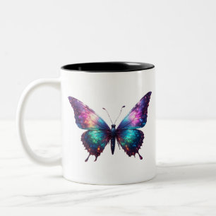 Galaxy Butterfly Kunst - Farbenfrohe Glühbirne Zweifarbige Tasse