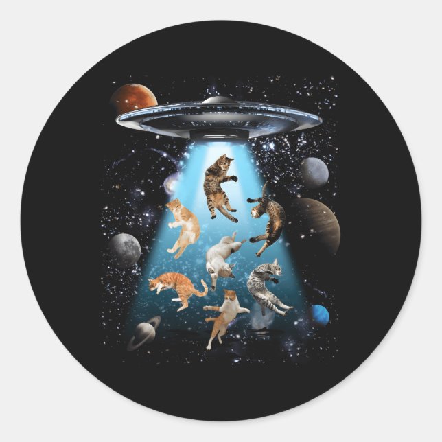 Galaxy Cat Cat Ufo Cat Cat Cat Cat Eigentümer Runder Aufkleber (Vorderseite)