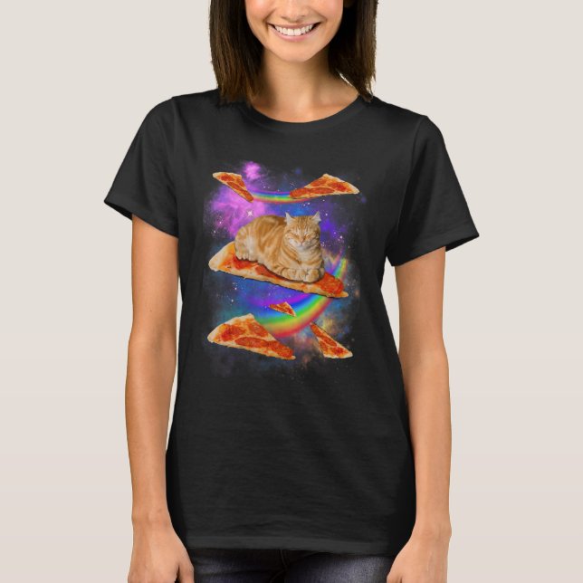 Galaxy Cat in Space Cat Reitpizza T-Shirt (Vorderseite)
