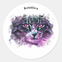 Galaxy Cat Lila Green Digital Wasserfarbe