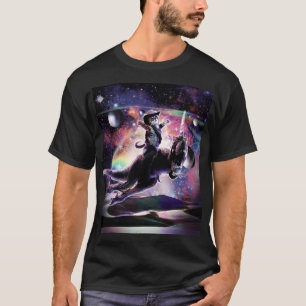 Galaxy Cat on Dinosaur Unicorn im Weltraum T-Shirt