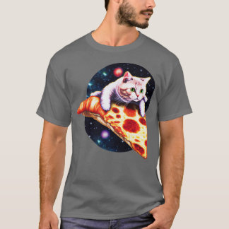 Galaxy Cat Reiten Eine Scheibe Pizza T-Shirt