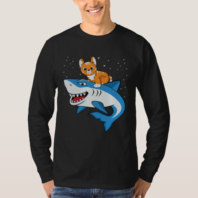 Galaxy Cat Riding Shark For Cat Astronaut Cat T-Shirt (Vorderseite)